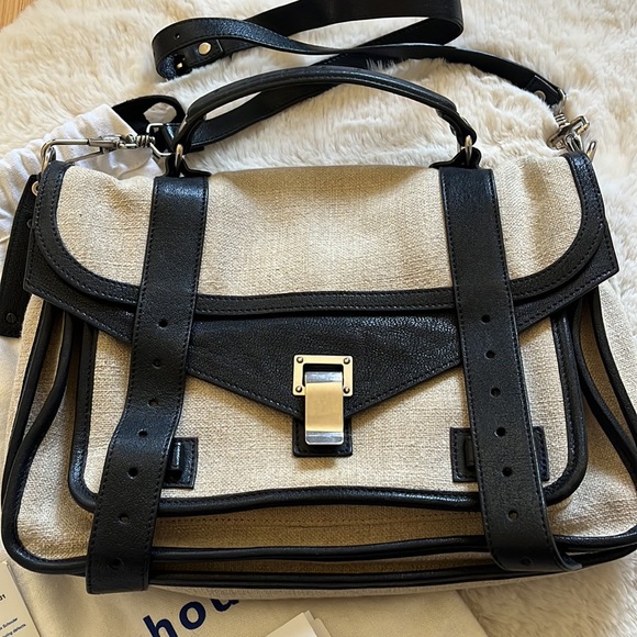 Proenza Schouler PS1 Medium Satchel Bag in Linen & Black Leather - Picture 2 of 12